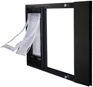 Dragon Sash Window Pet Door | Double Flap, Dark Bronze (Black) Frame| Medium Flap (Pets Up to 15" Tall), Window Width (31" - 34") | Includes Locking Cover | Energy Efficient, Sturdy, Low Cost