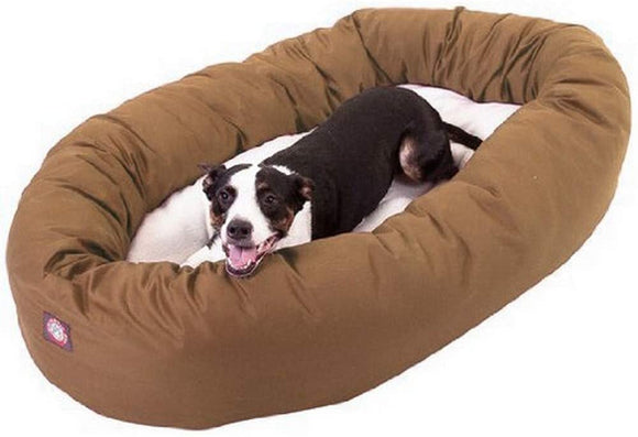 40 inch Khaki & Sherpa Bagel Dog Bed By Majestic Pet Products