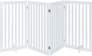unipaws Freestanding Wooden Dog Gate, Foldable Pet Gate with 2PCS Support Feet Dog Barrier Indoor Pet Gate Panels for Stairs, White, Indoor Use Only