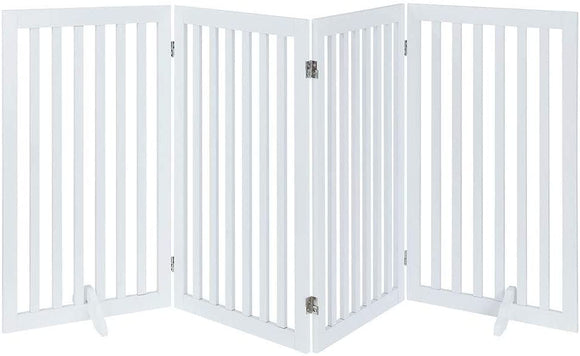 unipaws Freestanding Wooden Dog Gate, Foldable Pet Gate with 2PCS Support Feet Dog Barrier Indoor Pet Gate Panels for Stairs, White, Indoor Use Only