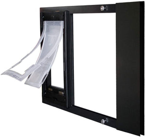 Dragon Sash Window Pet Door | Single Flap, Dark Bronze (Black) Frame| Medium Flap (Pets Up to 15" Tall), Window Width (22" - 25") | Includes Locking Cover | Energy Efficient, Sturdy, Low Cost