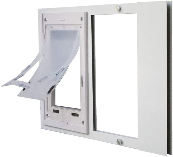 Dragon Sash Window Pet Door | Single Flap, White Frame| Medium Flap (Pets Up to 15