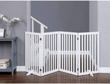 unipaws Freestanding Wooden Dog Gate, Foldable Pet Gate with 2PCS Support Feet Dog Barrier Indoor Pet Gate Panels for Stairs, White, Indoor Use Only