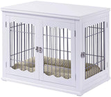 unipaws Furniture Style Dog Crate End Table with Cushion, Wooden Wire Pet Kennels with Double Doors, Medium Dog House Indoor Use