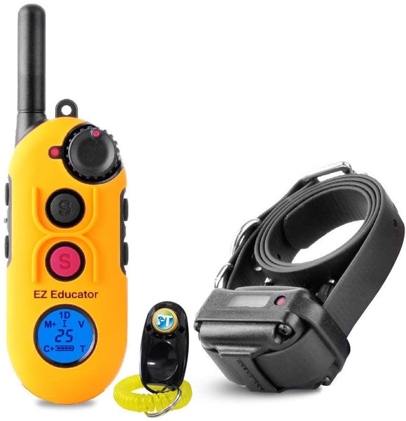 Bundle of 2 Items - E-Collar - EZ-900 - 1/2 Mile Remote Waterproof Trainer Easy Educator - Static, Vibration and Sound Stimulation Collar With PetsTEK Dog Training Clicker Training Kit