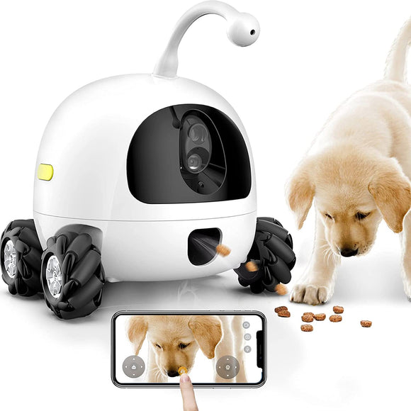 obexx Smart Pet Camera, Smart Companion Robot for Pets, Dog Treat Dispenser, Movable 1080P Full HD WiFi pet Camera Night Vision, 2way Video and Audio via Smart Phone App (2.4G WiFi ONLY) White