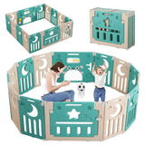 Baby Playpen, Dripex Upgrade Foldable Kids Activity Centre Safety Play Yard Home Indoor Outdoor Baby Fence Play Pen NO Gaps with Gate for Baby Boys Girls Toddlers (Light Green + White)