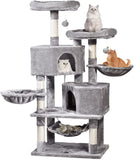 MQ Cat Tree Cat Tower 57in Multi-Level Cat Scratching Post with Condos, Basket, Hammock & Plush Perches for Kittens, Large Cats, Smoky Gray