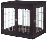unipaws Furniture Style Dog Crate End Table with Cushion, Wooden Wire Pet Kennels with Double Doors, Medium Dog House Indoor Use