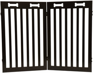 Arf Pets Free Standing Wood Dog Gate with Walk Through Door, Expands Up to 80" Wide, 31.5" High - Bonus Set of Foot Supporters