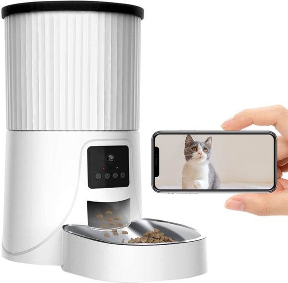 ABRCT Automatic Cat Feeder, HD Camera for Voice and Video Recording, Smart Cat Food Dispenser, Timed Cat Feeder with Desiccant Bag, Auto Pet Feeder with Dual Power Supply (4L) (White)