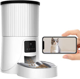 ABRCT Automatic Cat Feeder, HD Camera for Voice and Video Recording, Smart Cat Food Dispenser, Timed Cat Feeder with Desiccant Bag, Auto Pet Feeder with Dual Power Supply (4L) (White)