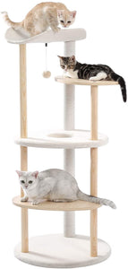 PETEPELA Cat Tree Cat Tower for Indoor Cats,5-Level Cat Play House Cat Activity Center with Scratching Posts Beige