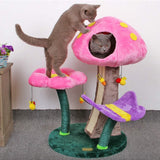 Scratching Post Cat Tower Activity Centre,Small Three-Story Cat Climbing Frame Cat Tree, Creative Cute Mushroom-Shaped Cat House, Butterfly Flower Resting Platform, Sisal Scratching Post