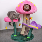 Scratching Post Cat Tower Activity Centre,Small Three-Story Cat Climbing Frame Cat Tree, Creative Cute Mushroom-Shaped Cat House, Butterfly Flower Resting Platform, Sisal Scratching Post