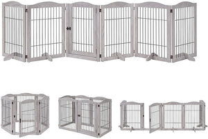 unipaws 6 Panels Extra Wide Freestanding Walk Through Dog Gate with 5 Support Feet, Pet Playpen, Foldable Stairs Barrier Pet Exercise Pen for Dogs Cats,Indoor Use Only