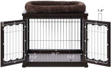 unipaws Furniture Style Dog Crate End Table with Cushion, Wooden Wire Pet Kennels with Double Doors, Medium Dog House Indoor Use