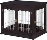 unipaws Furniture Style Dog Crate End Table with Cushion, Wooden Wire Pet Kennels with Double Doors, Medium Dog House Indoor Use