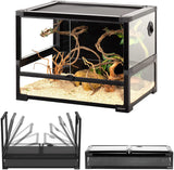 REPTIZOO 34 Gallon Reptile Glass Terrarium 24" x 18" x 18" Easy Folding Reptile Breeding Tank with Detachable Door & Top Screen Ventilation Knock-Down Tempered Glass Terrarium for Reptiles, Amphibians