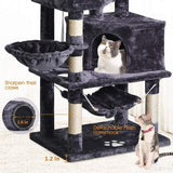 MQ Cat Tree Cat Tower 57in Multi-Level Cat Scratching Post with Condos, Basket, Hammock & Plush Perches for Kittens, Large Cats, Smoky Gray