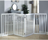 unipaws Freestanding Wooden Dog Gate, Foldable Pet Gate with 2PCS Support Feet Dog Barrier Indoor Pet Gate Panels for Stairs, White, Indoor Use Only