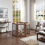 unipaws 6 Panels Extra Wide Freestanding Walk Through Dog Gate with 5 Support Feet, Pet Playpen, Foldable Stairs Barrier Pet Exercise Pen for Dogs Cats,Indoor Use Only