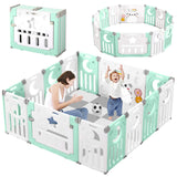 Baby Playpen, Dripex Upgrade Foldable Kids Activity Centre Safety Play Yard Home Indoor Outdoor Baby Fence Play Pen NO Gaps with Gate for Baby Boys Girls Toddlers (Light Green + White)