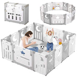 Baby Playpen, Dripex Upgrade Foldable Kids Activity Centre Safety Play Yard Home Indoor Outdoor Baby Fence Play Pen NO Gaps with Gate for Baby Boys Girls Toddlers (Light Green + White)