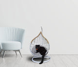 B.U.STYLE Cat Bed Basket Swinging Pet House Nest for Small Dog Cat with Cushion, Indoor Outdoor Hanging Hammock, Teardrop Shape, Light Grey and Brown, KD-Stand, 18W Inch x 13D Inch x 15H Inch