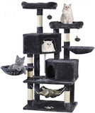 MQ Cat Tree Cat Tower 57in Multi-Level Cat Scratching Post with Condos, Basket, Hammock & Plush Perches for Kittens, Large Cats, Smoky Gray