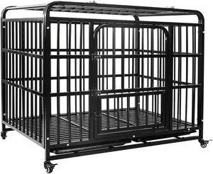 AGESISI Heavy Duty Dog Crate - Strong Metal Dog Cage Dog Kennels for Medium and Large Dogs, Pet Playpen Indoor Outdoor with Four Wheels, Self-Locking Latches, 38 inches