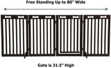 Arf Pets Free Standing Wood Dog Gate with Walk Through Door, Expands Up to 80" Wide, 31.5" High - Bonus Set of Foot Supporters