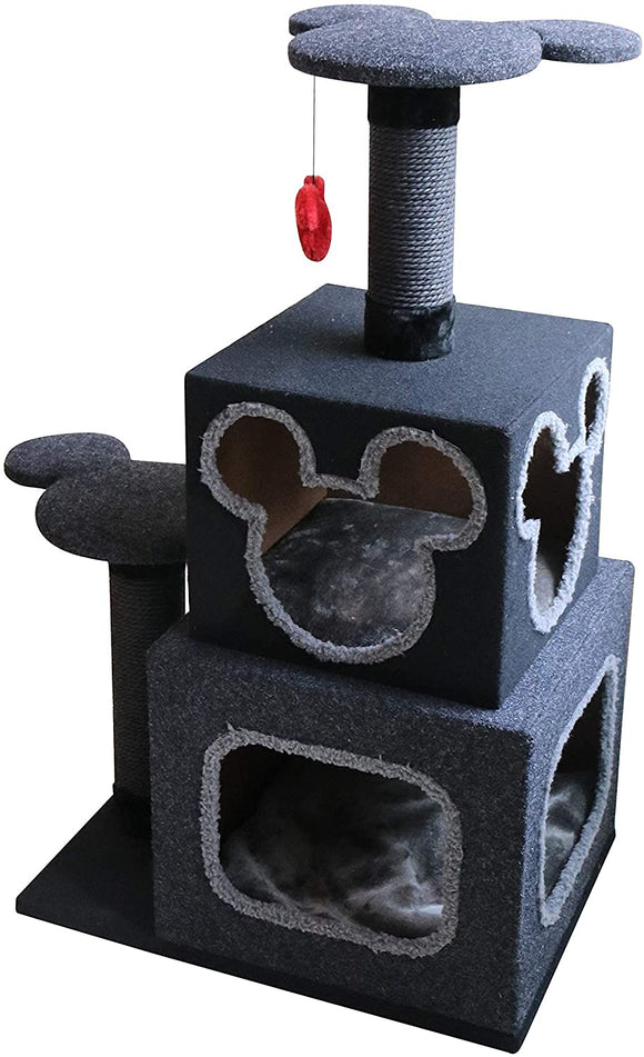 Penn-Plax Disney Cubical Cat Condo with Lounging Towers, Sisal Scratching Posts, and Swatting Toy – Bring The Magic of Disney into Your Home – Gray