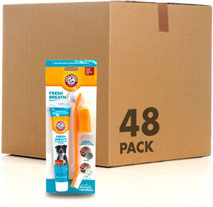 Arm & Hammer for Pets Fresh Breath Kit for Dogs | Contains Toothpaste, Toothbrush & Fingerbrush | Reduces Plaque & Tartar Buildup | Safe for Puppies, 3-Piece Kit, Chicken Flavor | 48 Pack