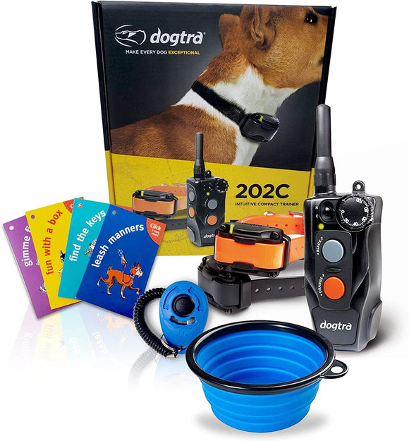 Dogtra 202C Two Dog Remote Training Collar - 1/2 Mile Range, Rechargeable, Waterproof - Plus 1 iClick Training Card, Jestik Click Trainer - Value Bundle