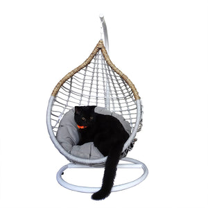 B.U.STYLE Cat Bed Basket Swinging Pet House Nest for Small Dog Cat with Cushion, Indoor Outdoor Hanging Hammock, Teardrop Shape, Light Grey and Brown, KD-Stand, 18W Inch x 13D Inch x 15H Inch