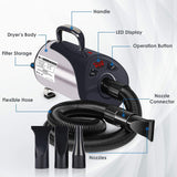 Dog Dryer, Professional Dog Hair Dryer With Led Screen 8 Adjustable Speeds & Temp Dog Blow Dryer High Velocity Low-Noise Pet Hair Force Dryer For Cat Small Large Dog Pet Grooming Dryer Blower 3.2HP
