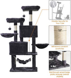 MQ Cat Tree Cat Tower 57in Multi-Level Cat Scratching Post with Condos, Basket, Hammock & Plush Perches for Kittens, Large Cats, Smoky Gray