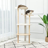 PETEPELA Cat Tree Cat Tower for Indoor Cats,5-Level Cat Play House Cat Activity Center with Scratching Posts Beige