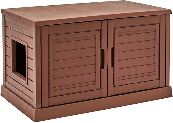 Amazon Basics Cat Litter Box Enclosure, Easy Assembly Furniture Style Cover, Double Door