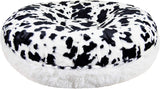 Bessie and Barnie Signature Spotted Pony / Snow White Luxury Shag Extra Plush Faux Fur Bagel Pet / Dog Bed (Multiple Sizes), M- 36"