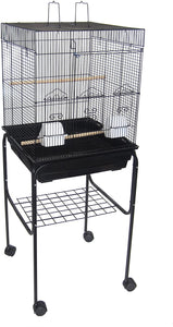 YML 5924 3/8" Bar Spacing Flat Top Bird Cage with Stand, 18" x 18"/Small, Black