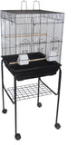 YML 5924 3/8" Bar Spacing Flat Top Bird Cage with Stand, 18" x 18"/Small, Black