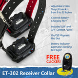 Bundle of 2 Items - E-Collar - ET-302 - Half a Mile Remote Waterproof Two Dog Trainer Mini Educator - Static, Vibration and Sound Stimulation Collar With PetsTEK Dog Training Clicker Training Kit