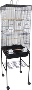 YML 6924 3/8" Bar Spacing Tall Flat Top Bird Cage with Stand, 18" x 18"/Small, Black
