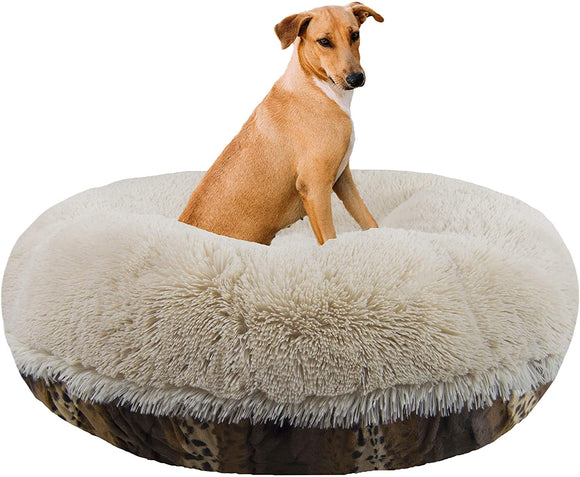 Bessie and Barnie Signature Wild Kingdom / Blondie Luxury Shag Extra Plush Faux Fur Bagel Pet / Dog Bed (Multiple Sizes), S- 30