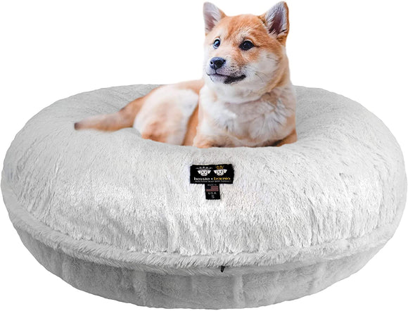 Bessie and Barnie Signature Mid Shag Arctic Snow Luxury Extra Plush Faux Fur Bagel Pet/Dog Bed (Multiple Sizes)