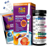Freshwater Aquarium Test Strips 6 in 1 - Fish Tank Test Kit for Testing pH Nitrite Nitrate Chlorine General & Carbonate Hardness (GH & KH) - Easy to Read Wide Strips & Full Water Testing Guide - 64 Ct