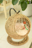YoSpot Hand Made Wicker Cat Bed Basket Swinging Pet House Nest for Small Dog Cat with Cushion