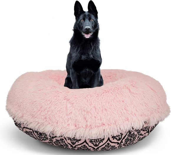 BESSIE AND BARNIE Signature Versailles Pink/Bubble Gum Luxury Shag Extra Plush Faux Fur Bagel Pet/Dog Bed (Multiple Sizes), L - 42